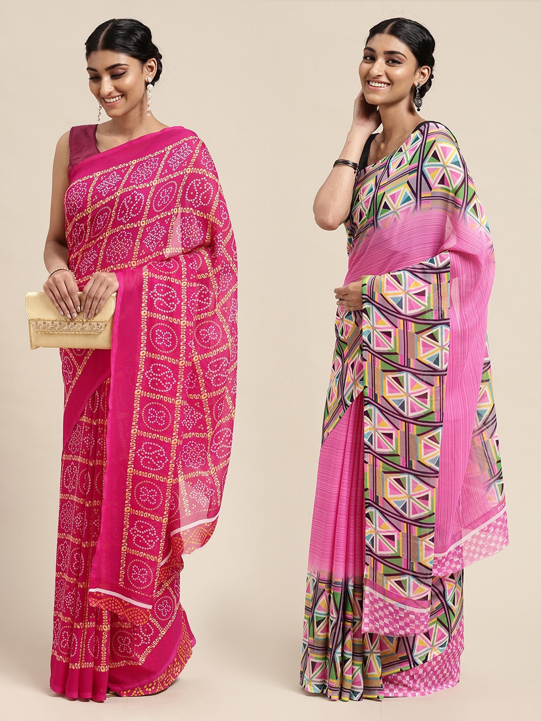 

KALINI Women Pack Of 2 Printed Sarees, Pink