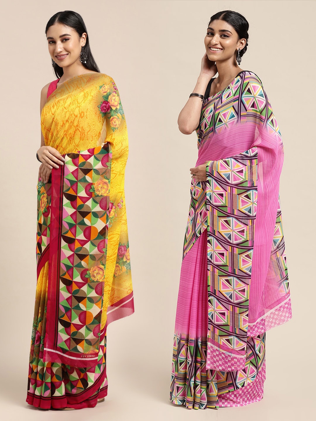 

KALINI Women Pack Of 2 Printed Sarees, Yellow