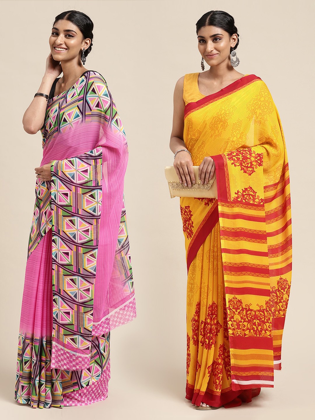 

KALINI Pack of 2 Floral Printed Saree, Yellow