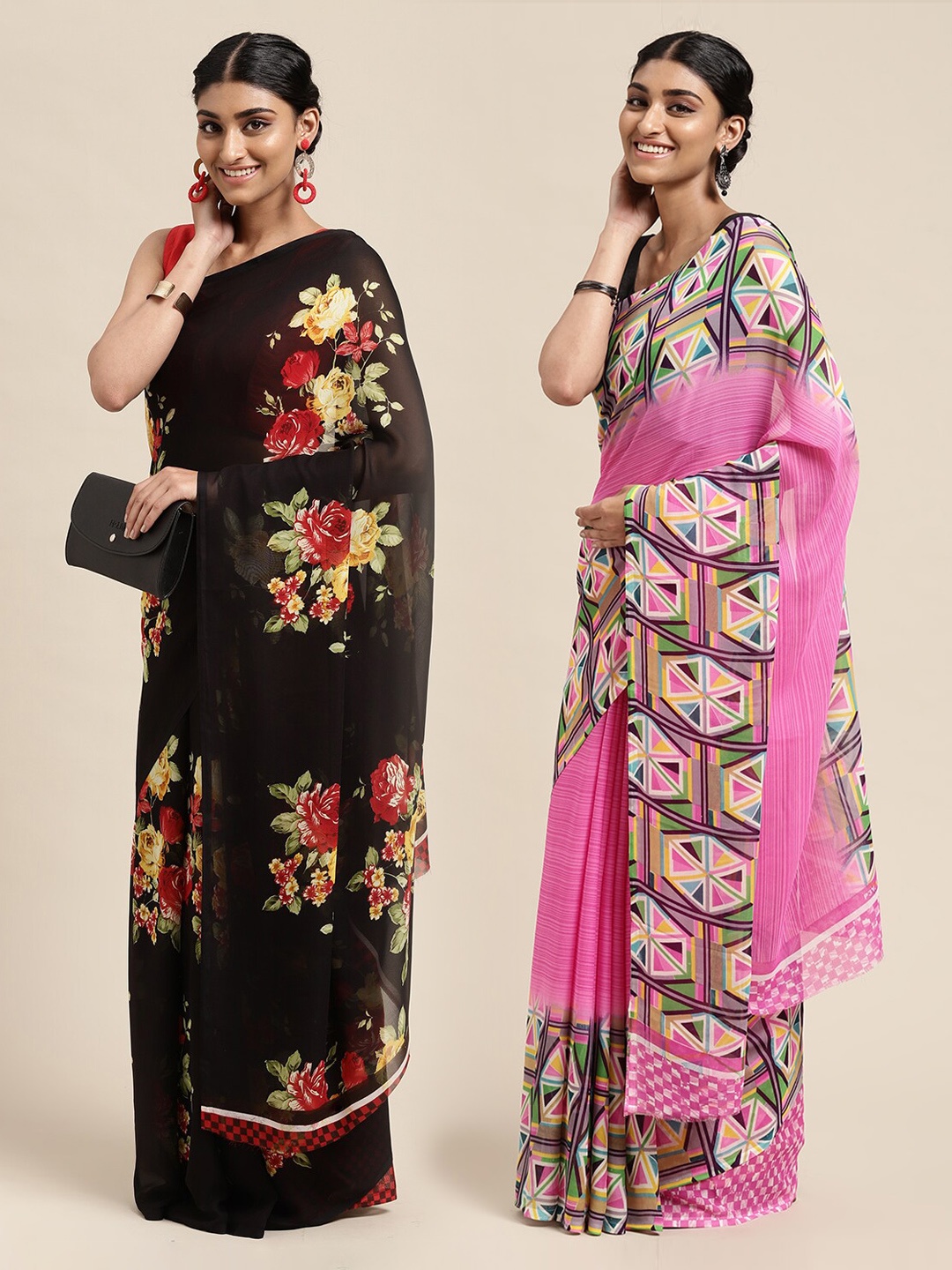 

KALINI Women Pack Of 2 Printed Sarees, Pink