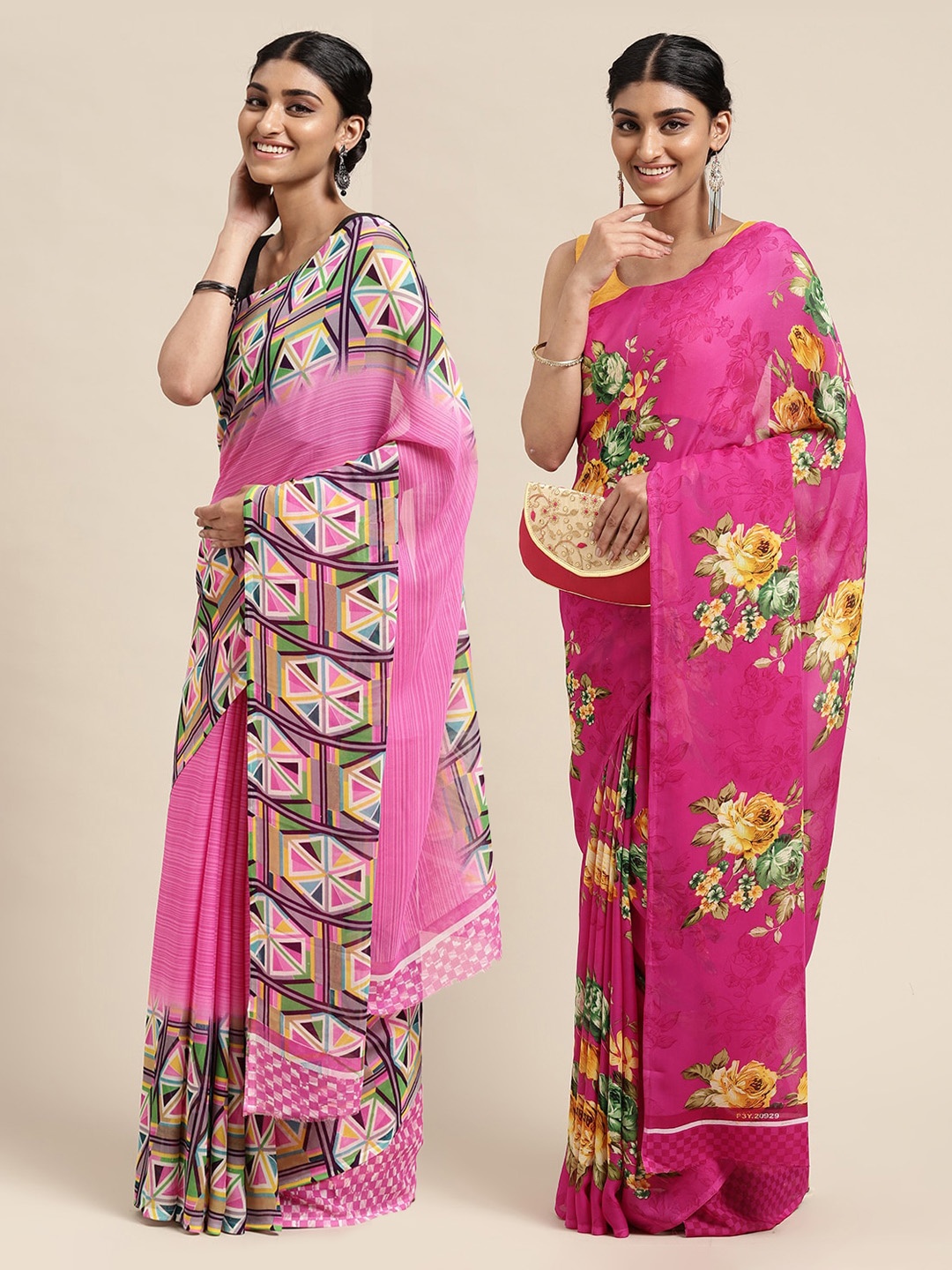 

KALINI Pack Of 2 Pink Floral Print Saree