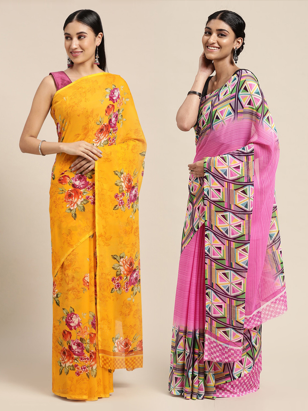 

KALINI Women Pack Of 2 Printed Sarees, Yellow