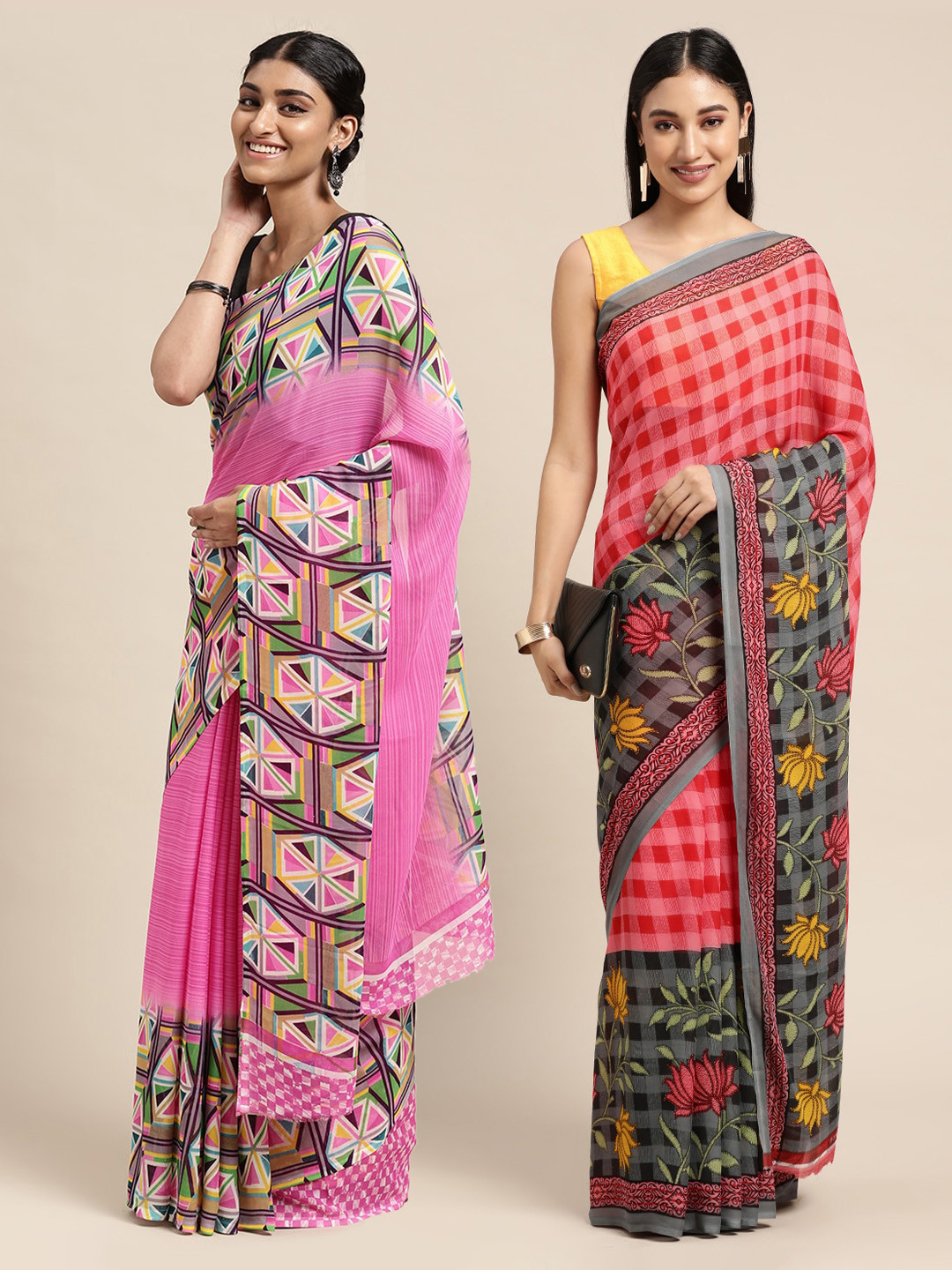 

KALINI Women Pack Of 2 Printed Sarees, Pink