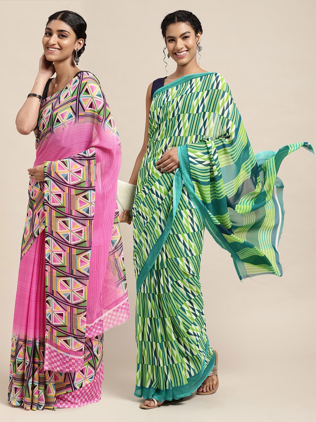 

KALINI Women Pack Of 2 Printed Sarees, Pink