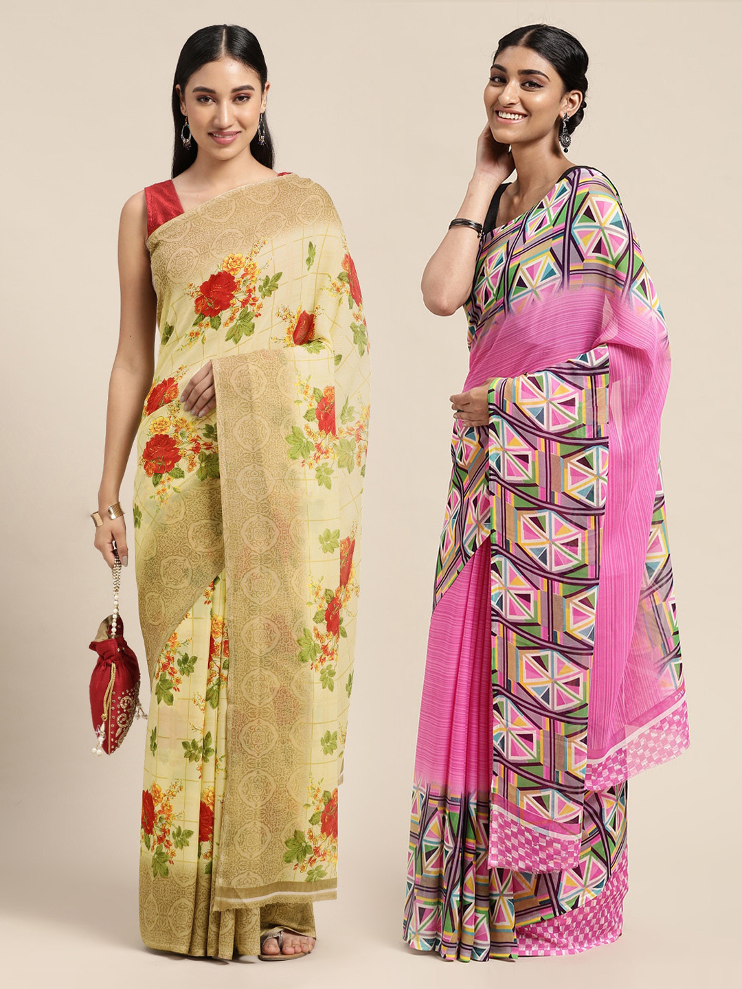 

KALINI Pack of 2 Floral Printed Saree, Yellow