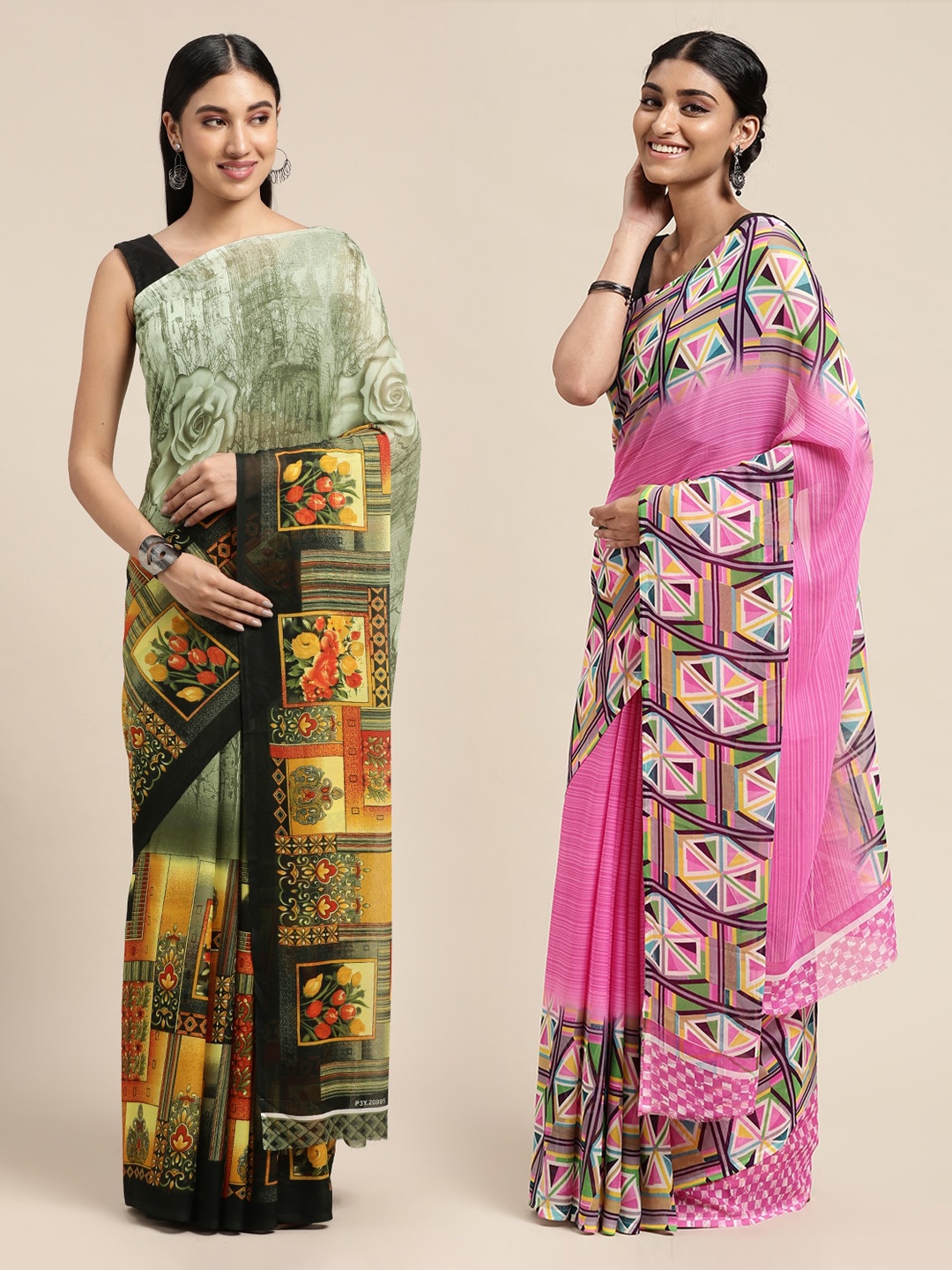 

KALINI Pack of 2 Floral Printed Saree, Pink