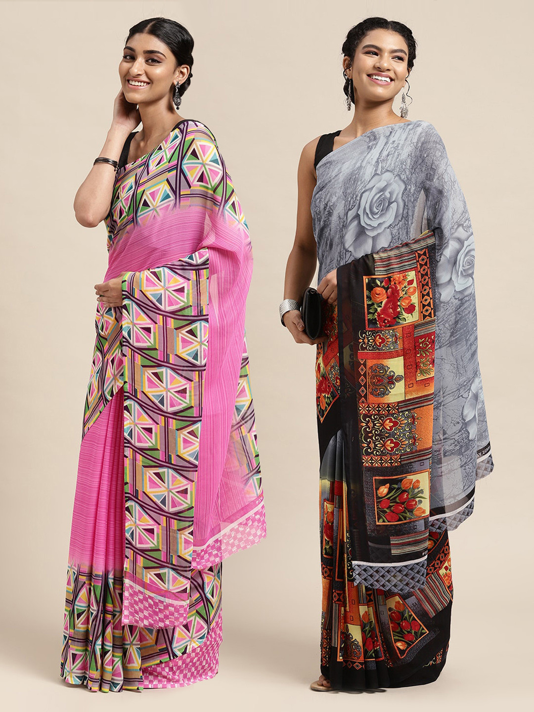 

KALINI Women Pack Of 2 Printed Sarees, Grey