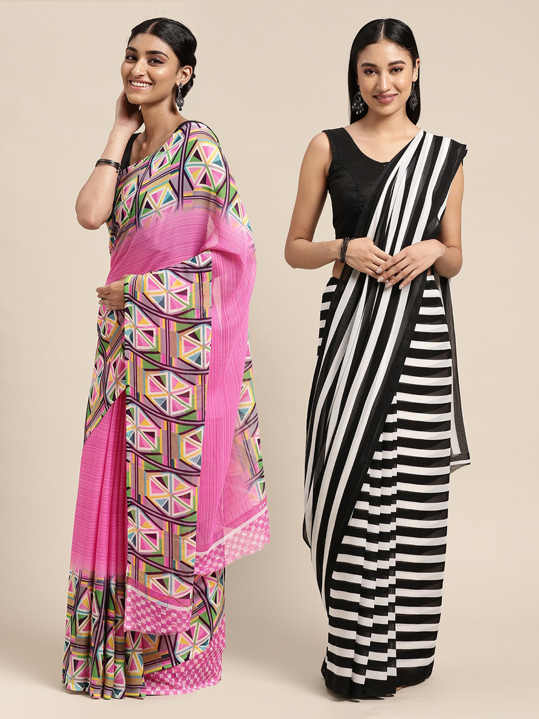 

KALINI Women Pack Of 2 Printed Sarees, Pink