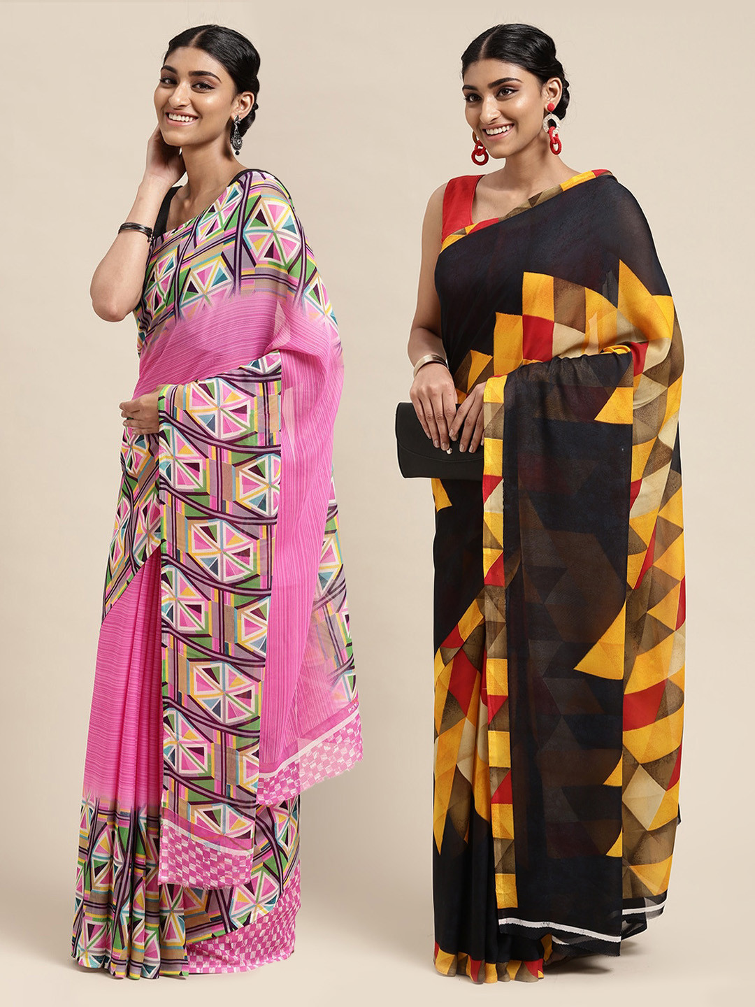 

KALINI Women Pack Of 2 Printed Sarees, Pink