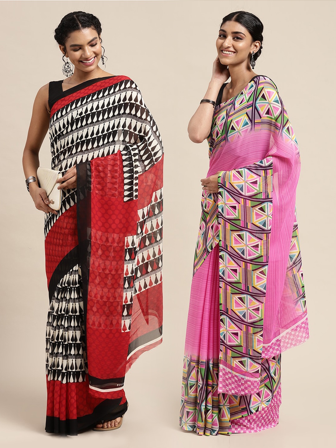 

KALINI Pack of 2 Geometric Printed Saree, Black