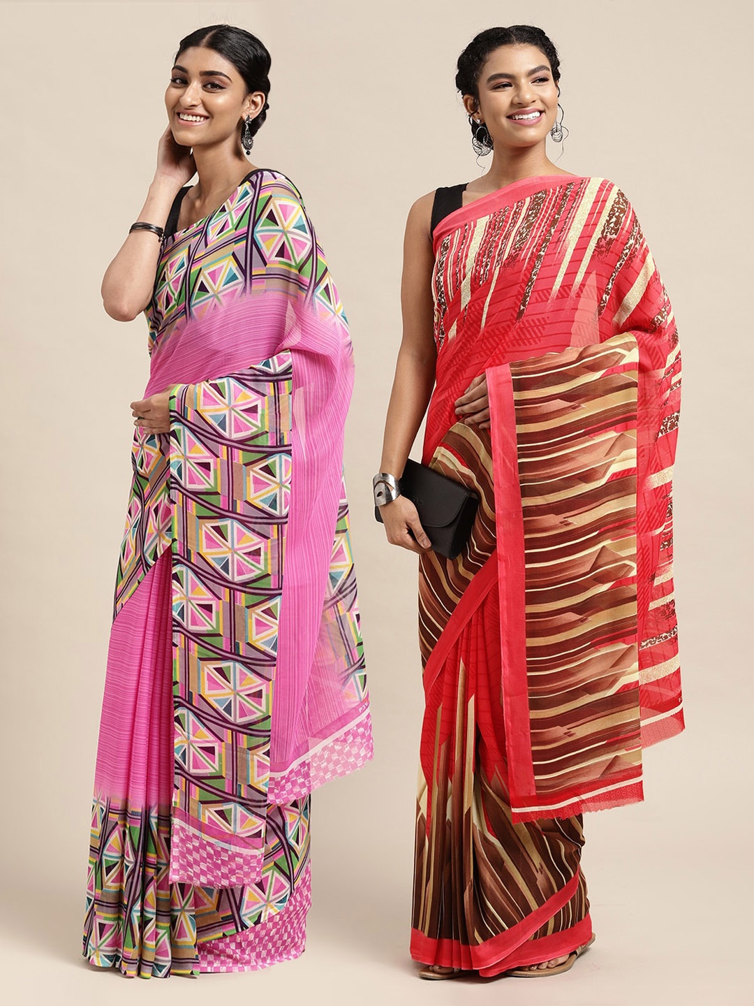 

KALINI Women Pack Of 2 Printed Sarees, Pink