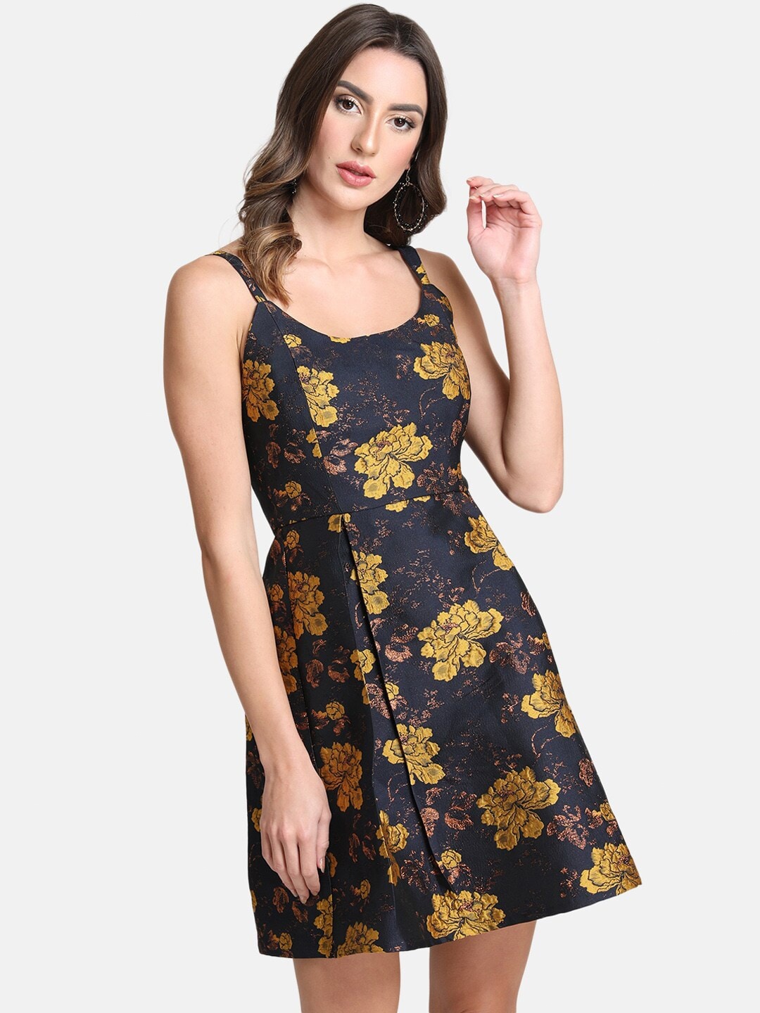

Kazo Navy Blue & Yellow Floral Dress