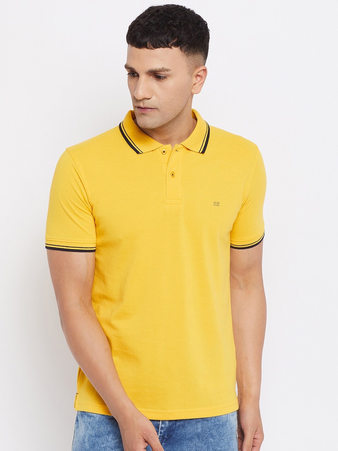 

Okane Men Yellow Polo Collar T-shirt