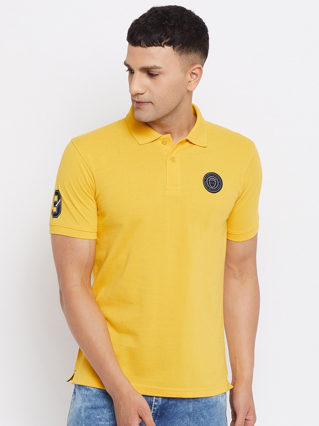 

Okane Men Yellow Polo Collar Cotton T-shirt