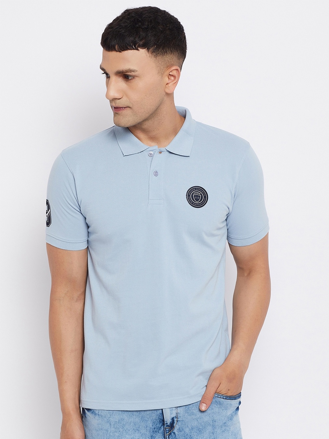 

Okane Men Blue Polo Collar T-shirt