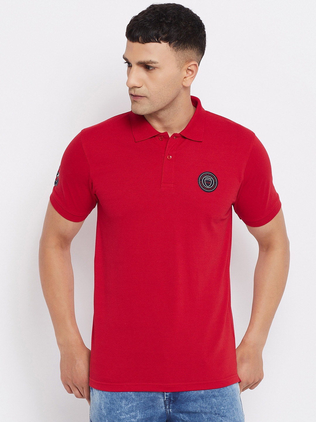 

Okane Men Red Polo Collar T-shirt