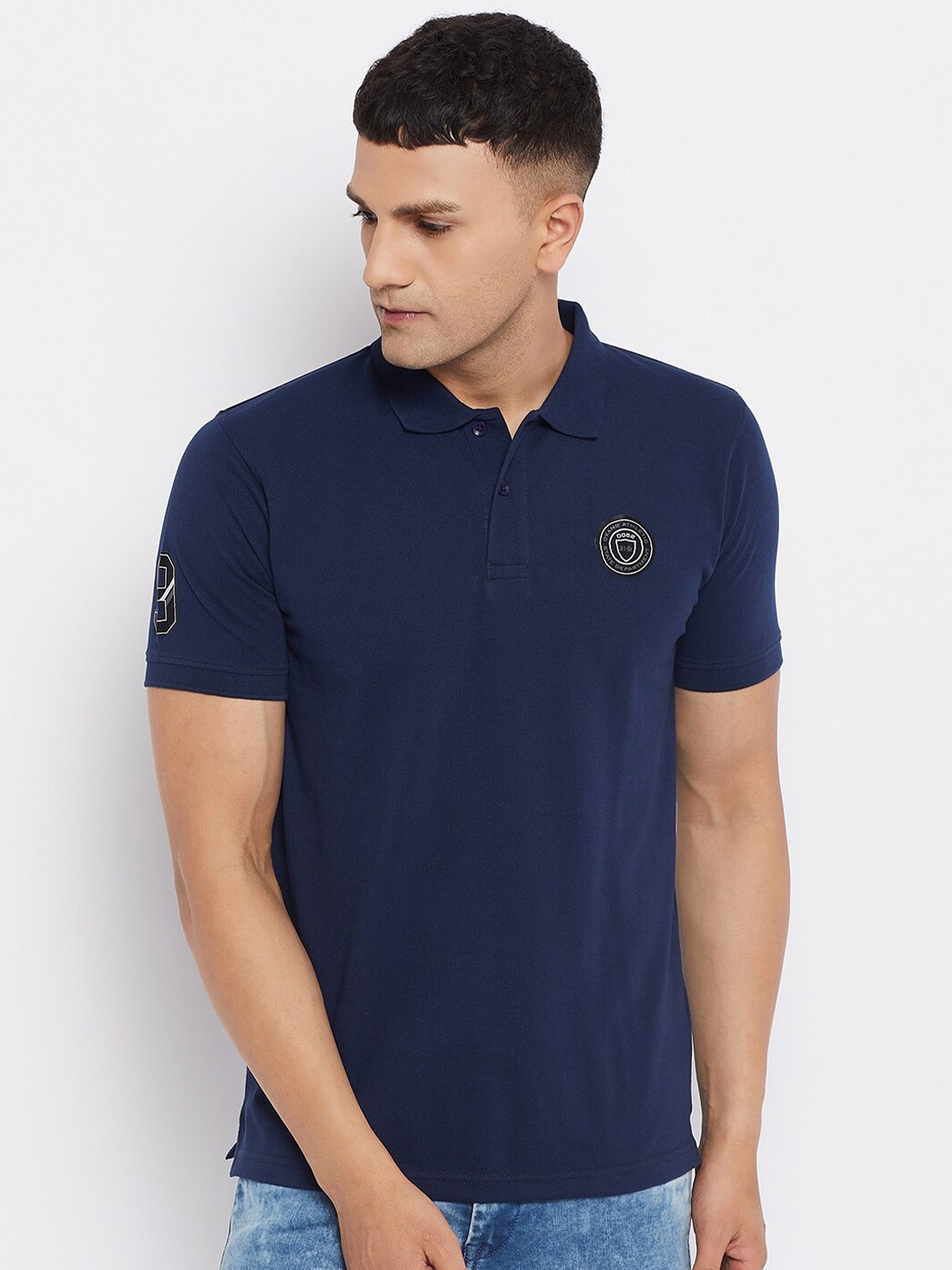 

Okane Men Blue Polo Collar T-shirt