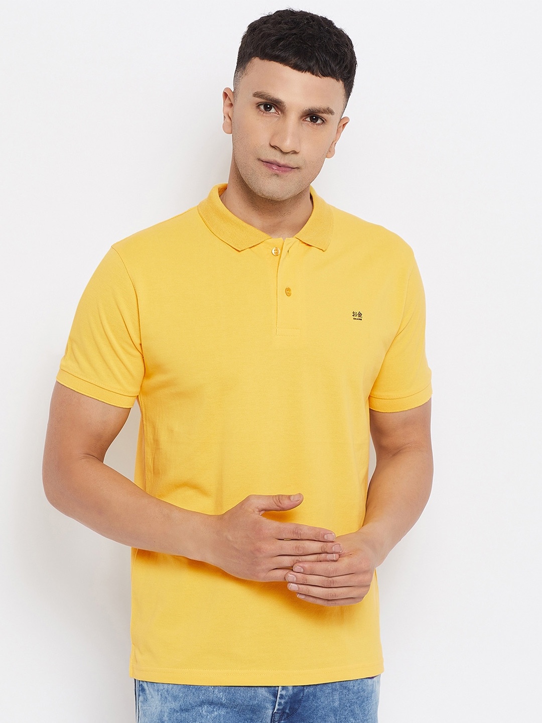

Okane Men Yellow Solid Polo Collar T-shirt