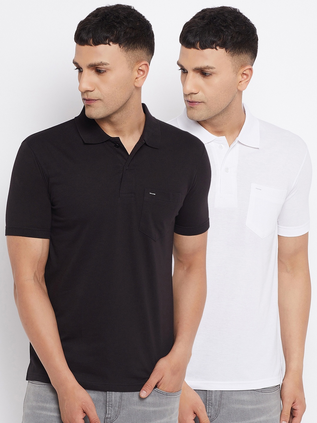 

Okane Men Black & White Set Of 2 Polo Collar T-shirt