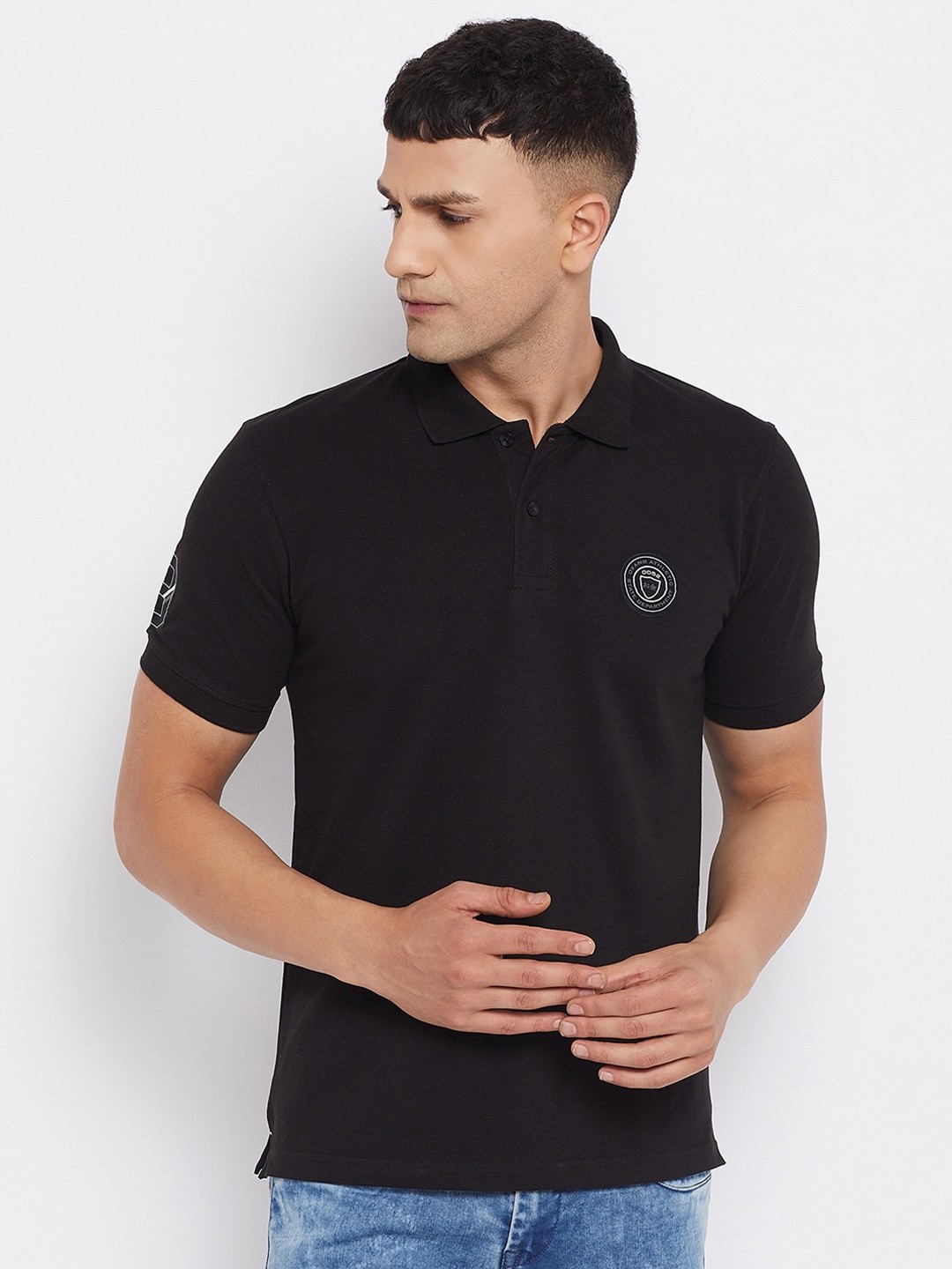 

Okane Men Black Polo Collar T-shirt