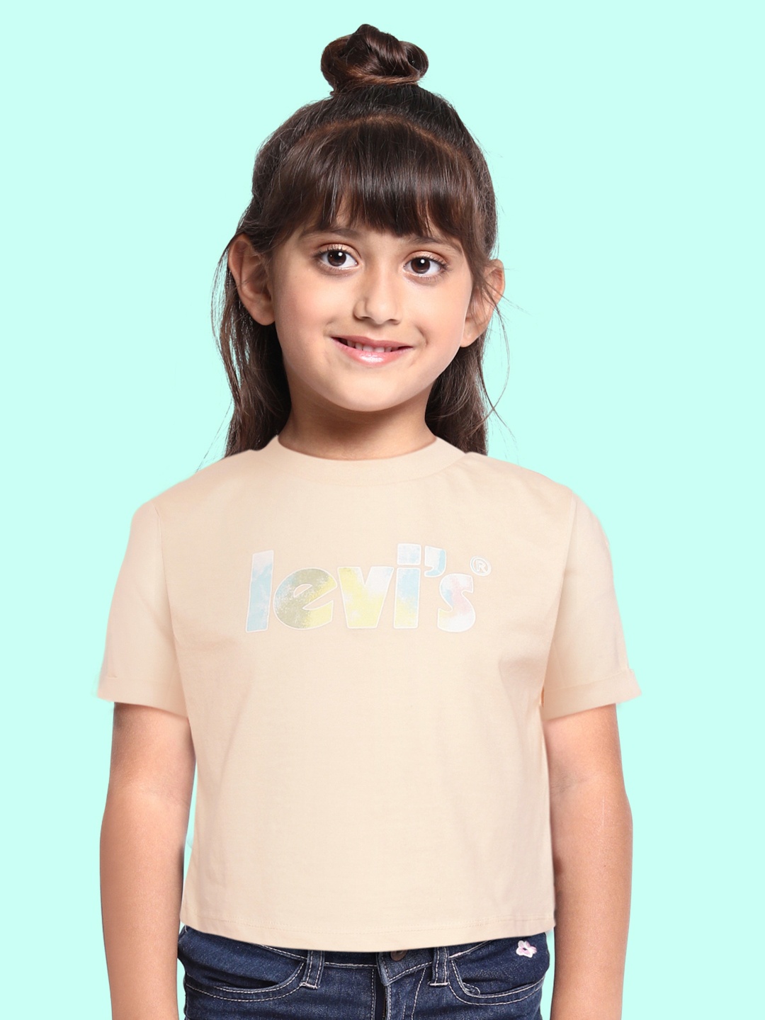 

Levis Girls Peach-Coloured Printed Organic Cotton T-shirt