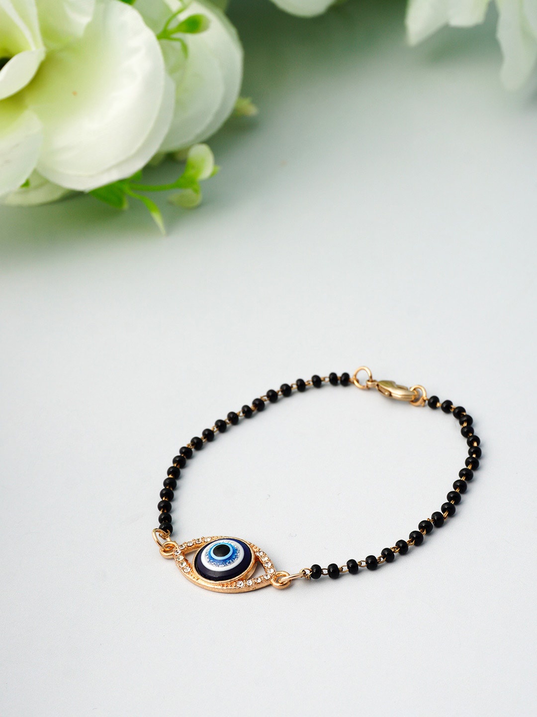 

Ferosh Women Black & Gold-Toned Mangalsutra Evil Eye Bracelet