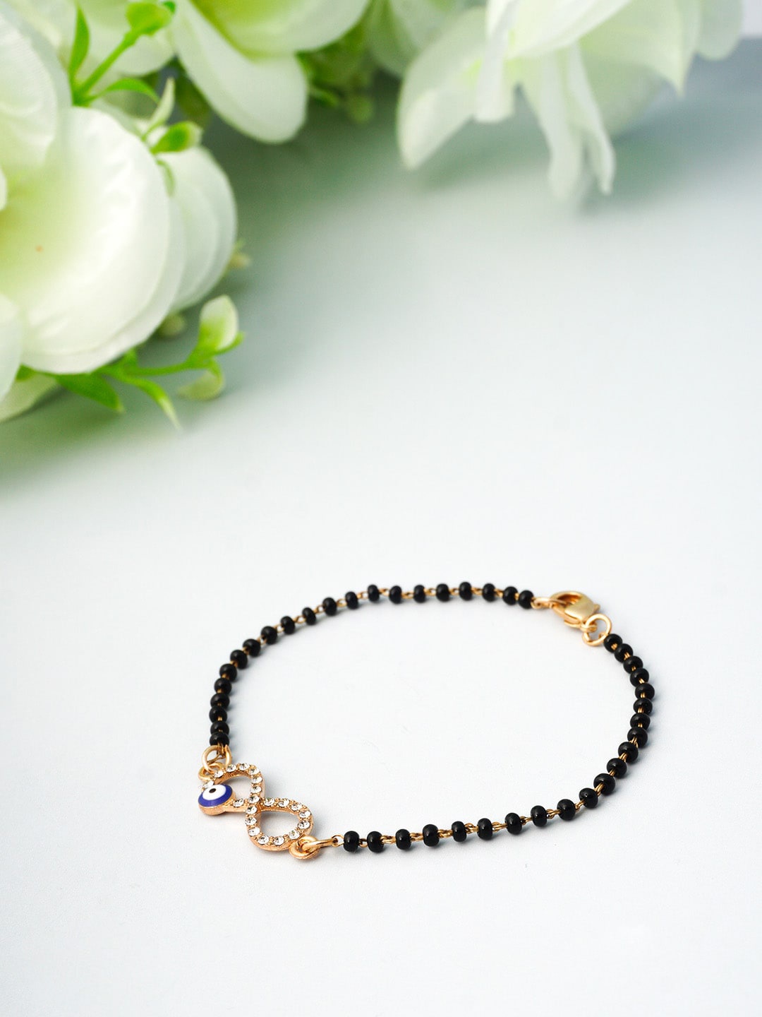 

Ferosh Women Black & Gold-Toned Infinity Evil Eye Mangalsutra Bracelet