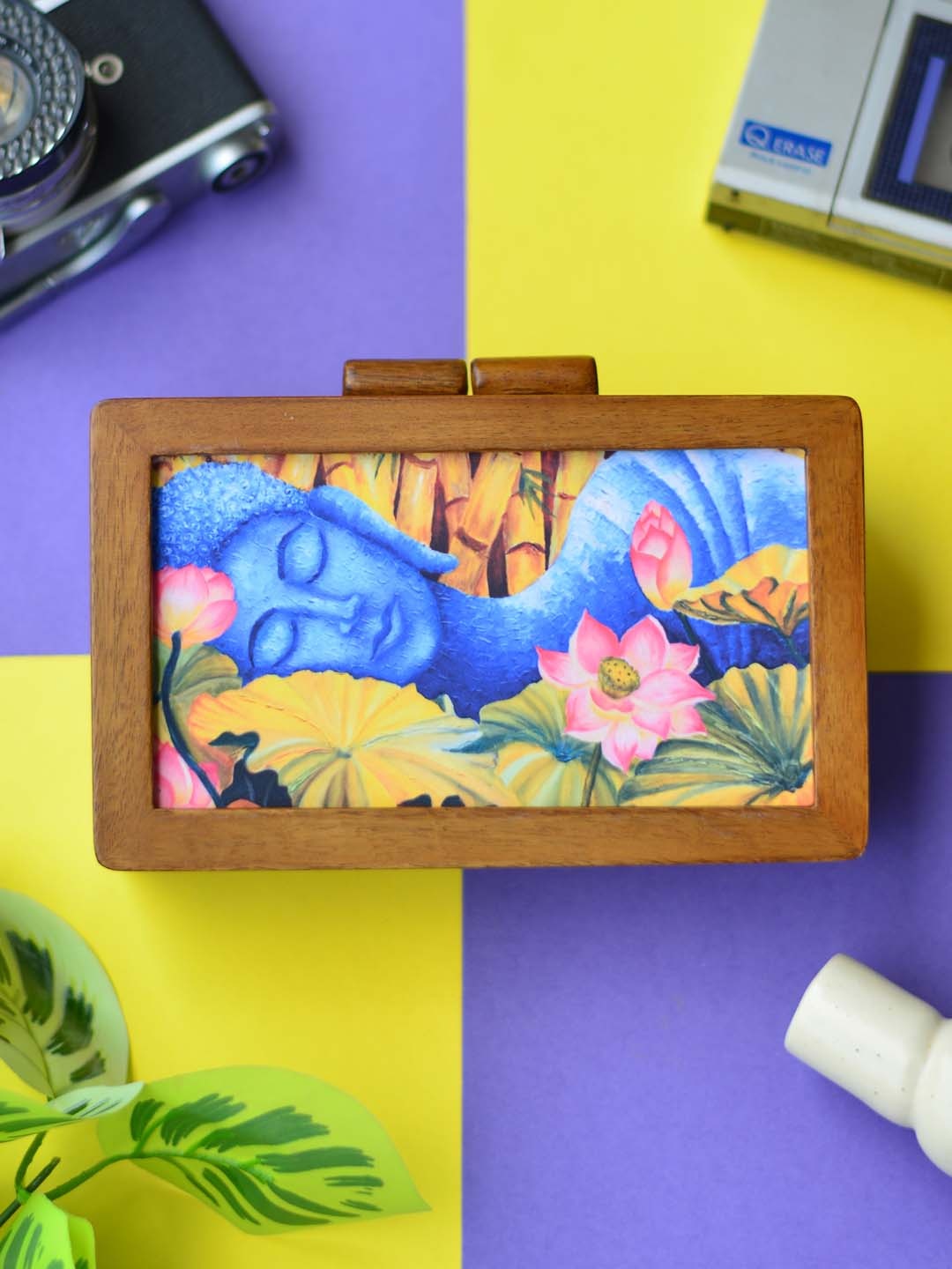 

ARTKLIM Brown & Blue Printed Box Clutch
