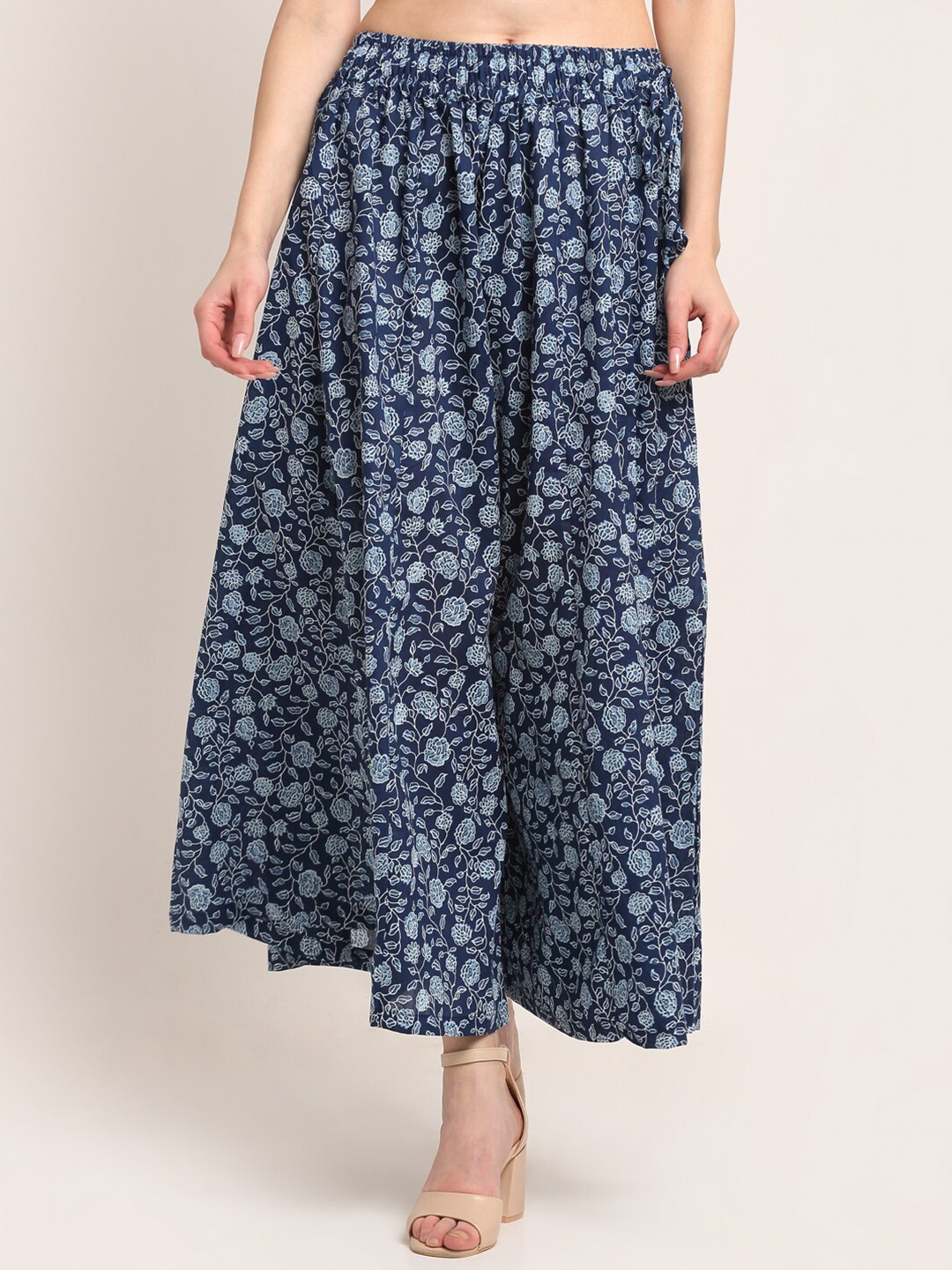 

TAG 7 Women Navy Blue Floral Printed Flared Palazzos
