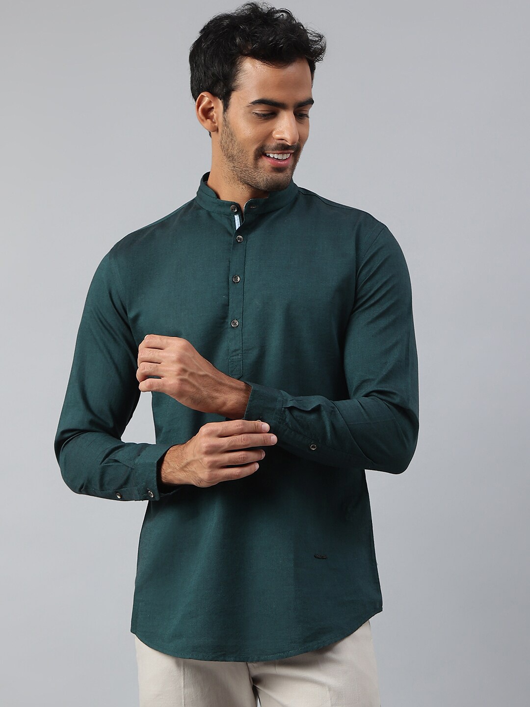 

MR BUTTON Men Green Slim Fit Cotton Kurta