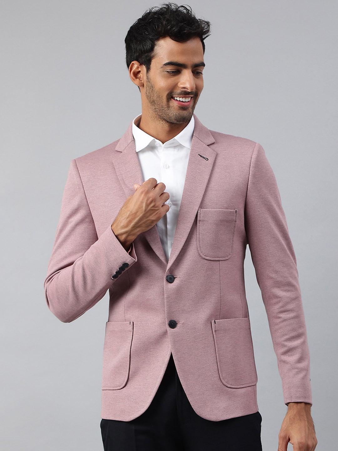 

MR BUTTON Men Pink Solid Slim Fit Single Breasted Blazer