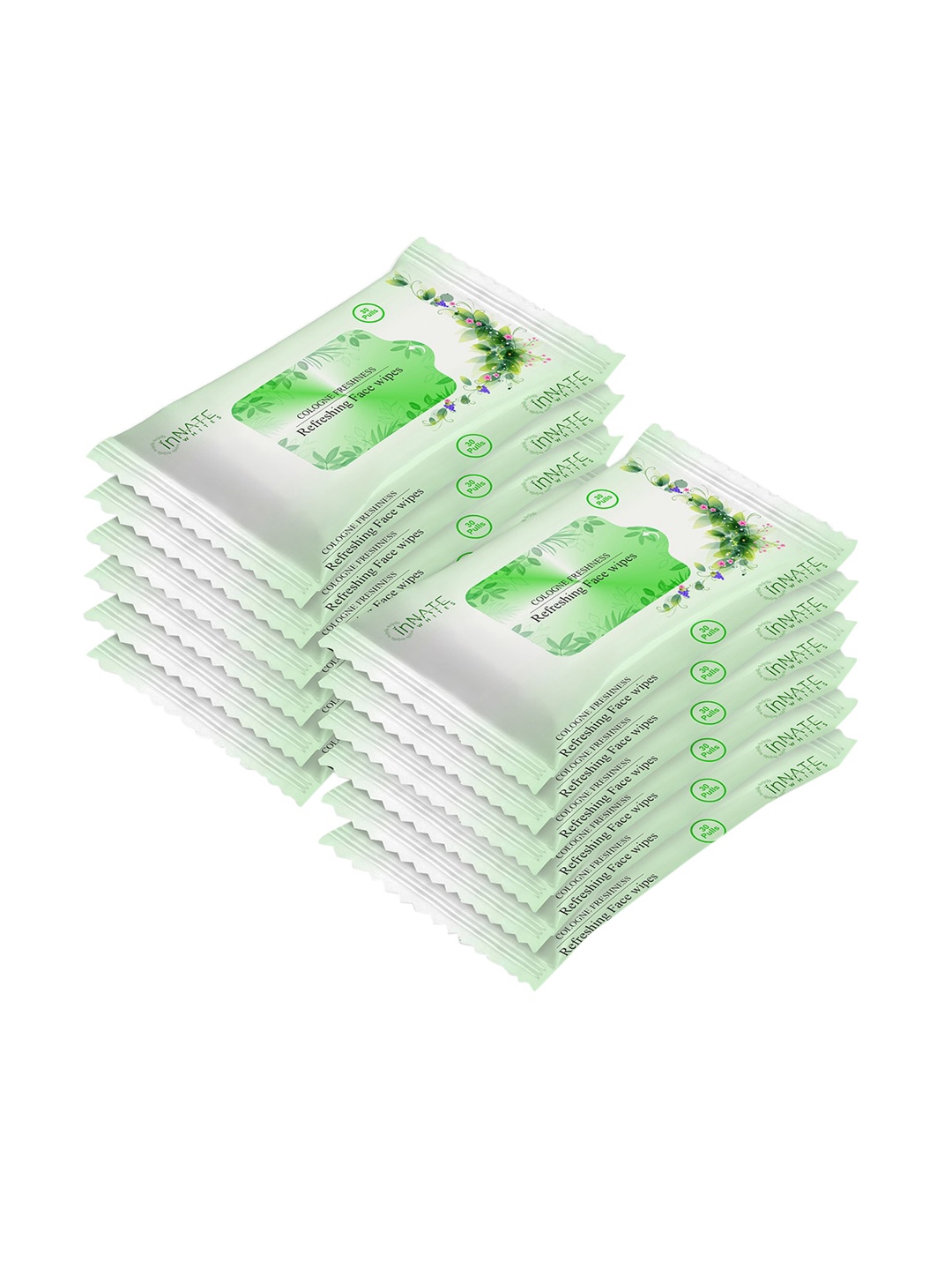 

InnateWhites Set of 12 Refreshing Face Wipes with Cologne Freshness - 30 Pulls Each, White