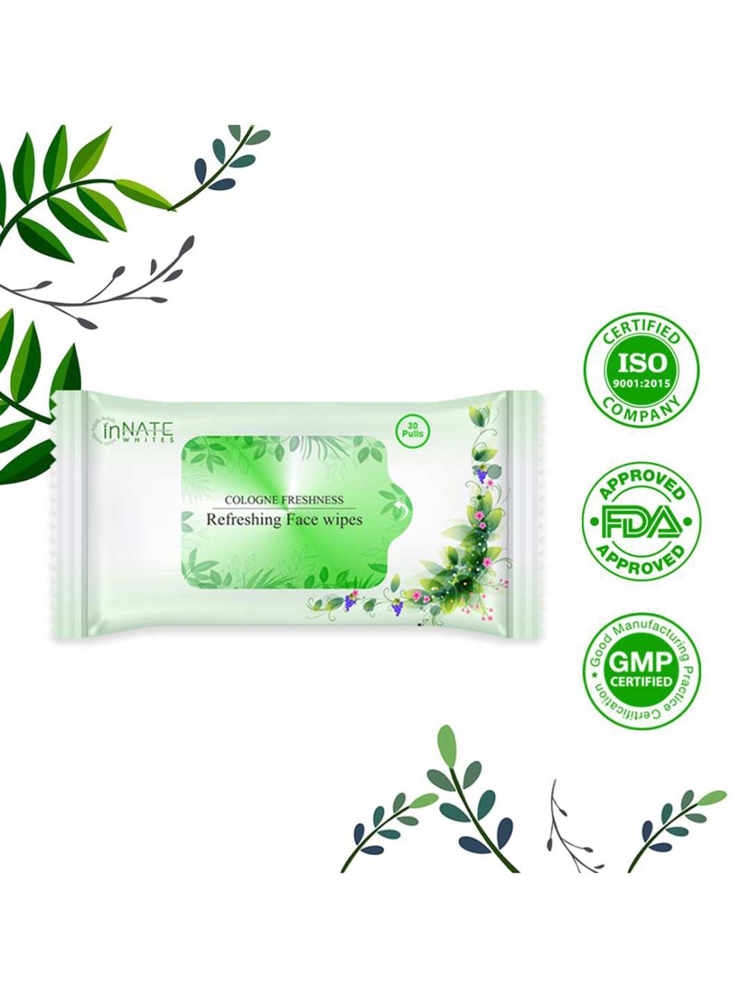 

InnateWhites Set of 4 Gentle Refreshing Face Wipes with Cologne Freshness - 30 Pulls Each, White