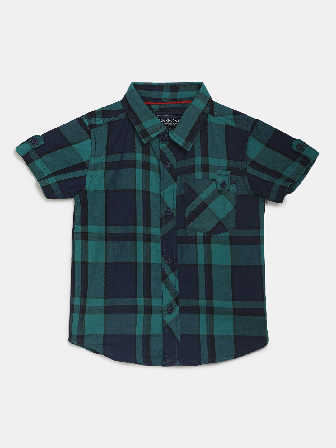 

Cherokee Unisex Kids Sea Green Classic Checked Cotton Casual Shirt