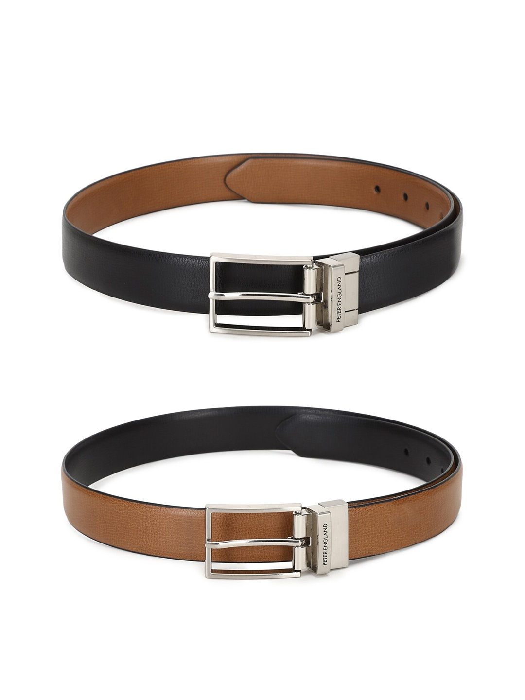 

Peter England Men Brown PU Formal Reversible Belt