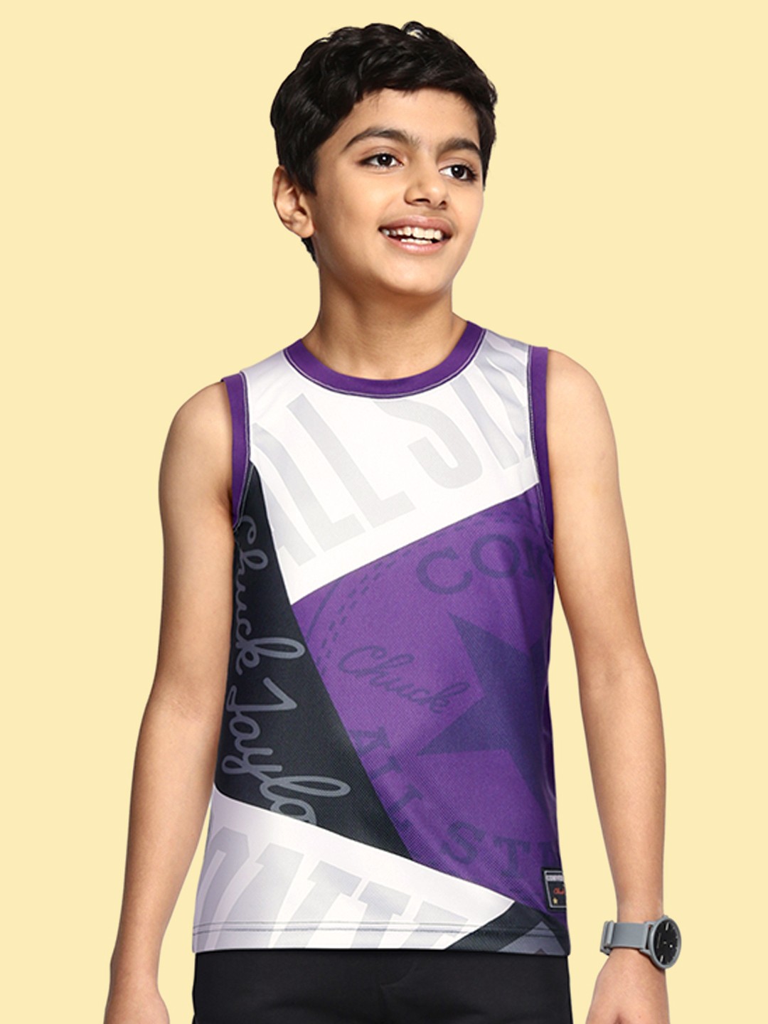 

Converse Boys White & Purple Colourblocked T-shirt
