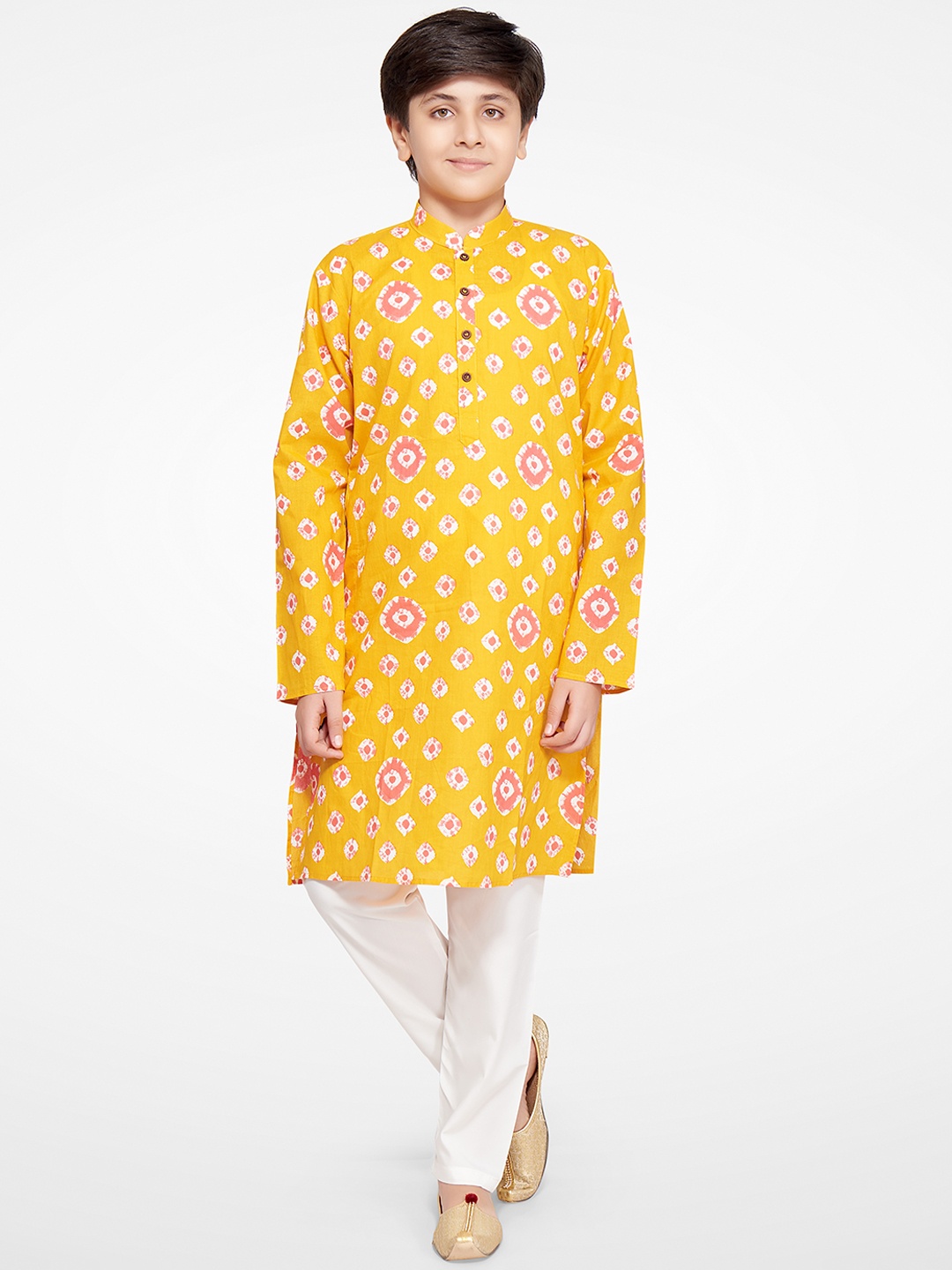 

Jeetethnics Boys Yellow Printed Kurta with Pyjamas