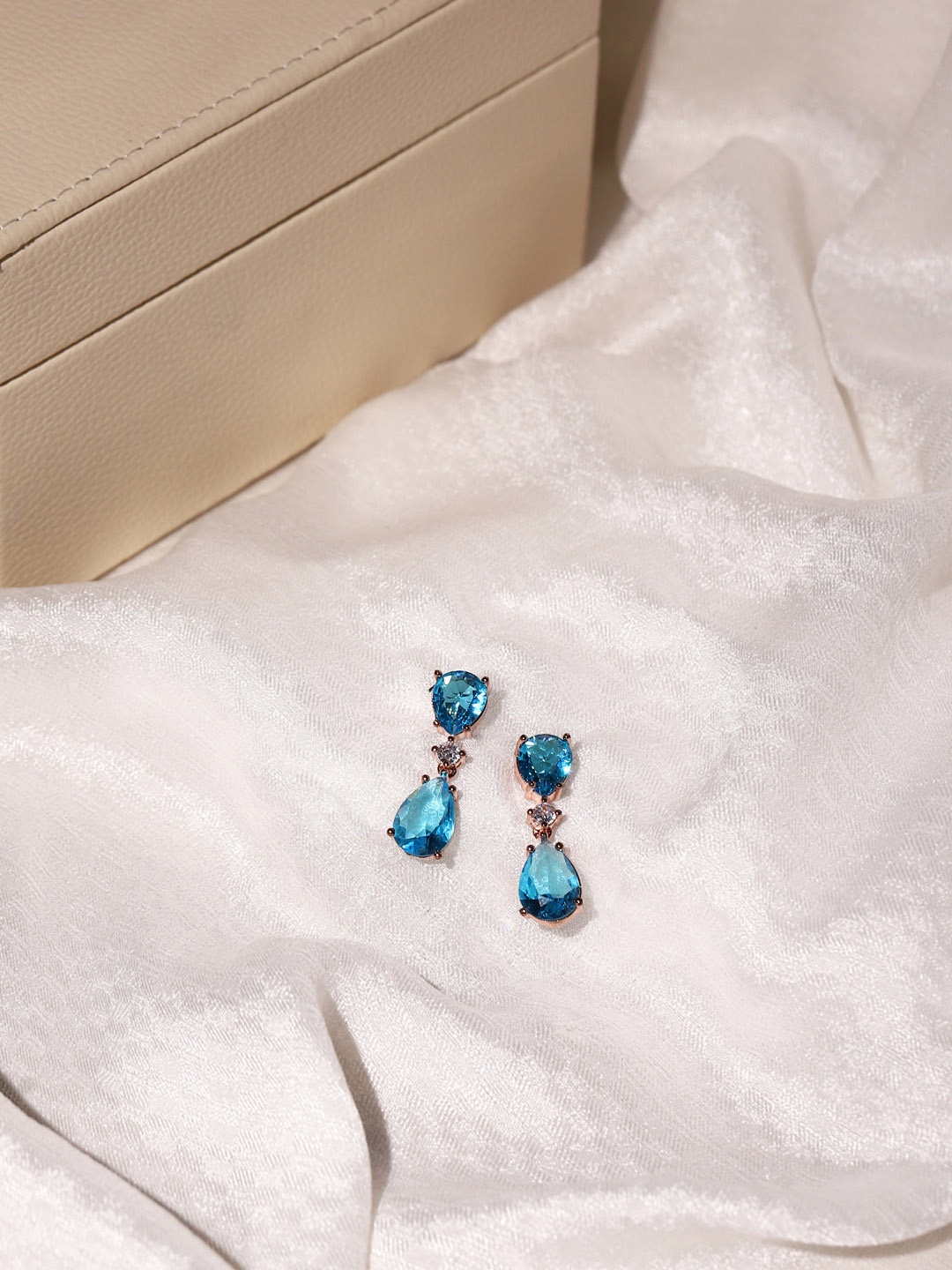 

RITU SINGH Blue Teardrop Shaped Drop Earrings