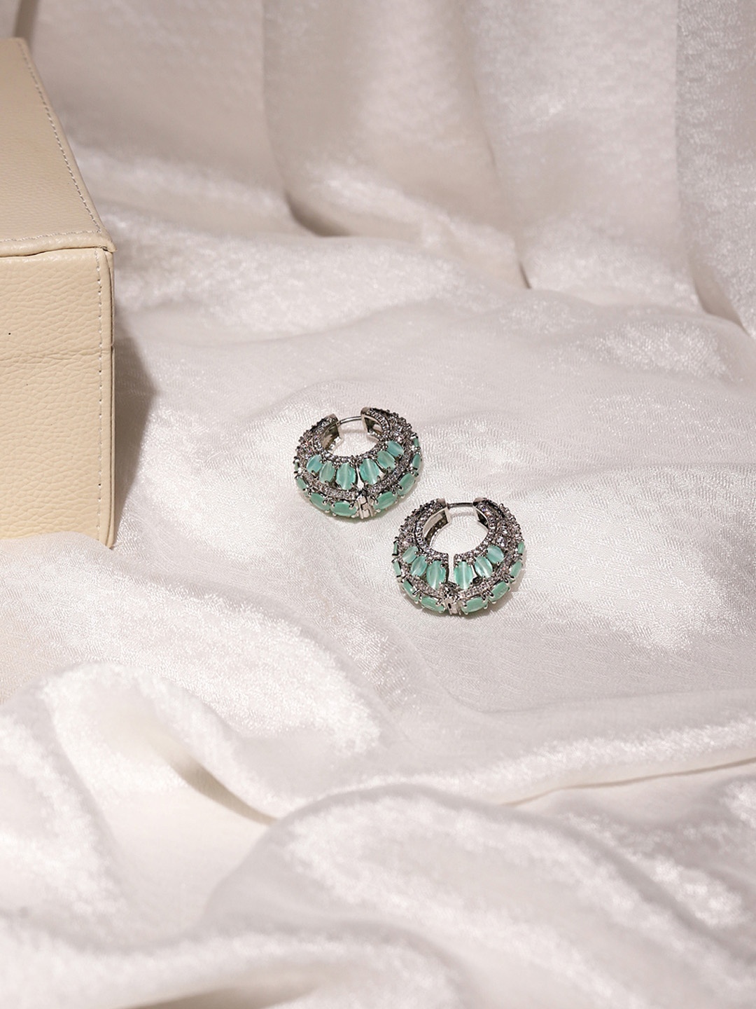 

RITU SINGH Green Sterling Silver CZ Circular Hoop Earrings