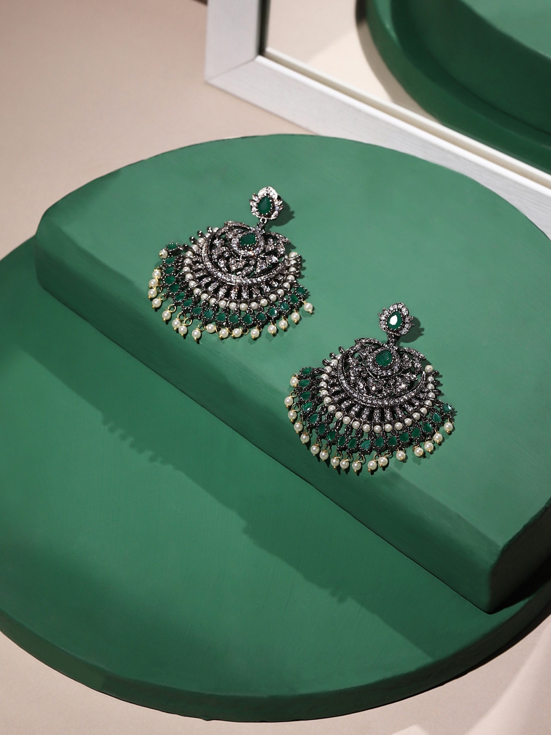 

RITU SINGH Sterling Silver Green Contemporary Drop Earrings