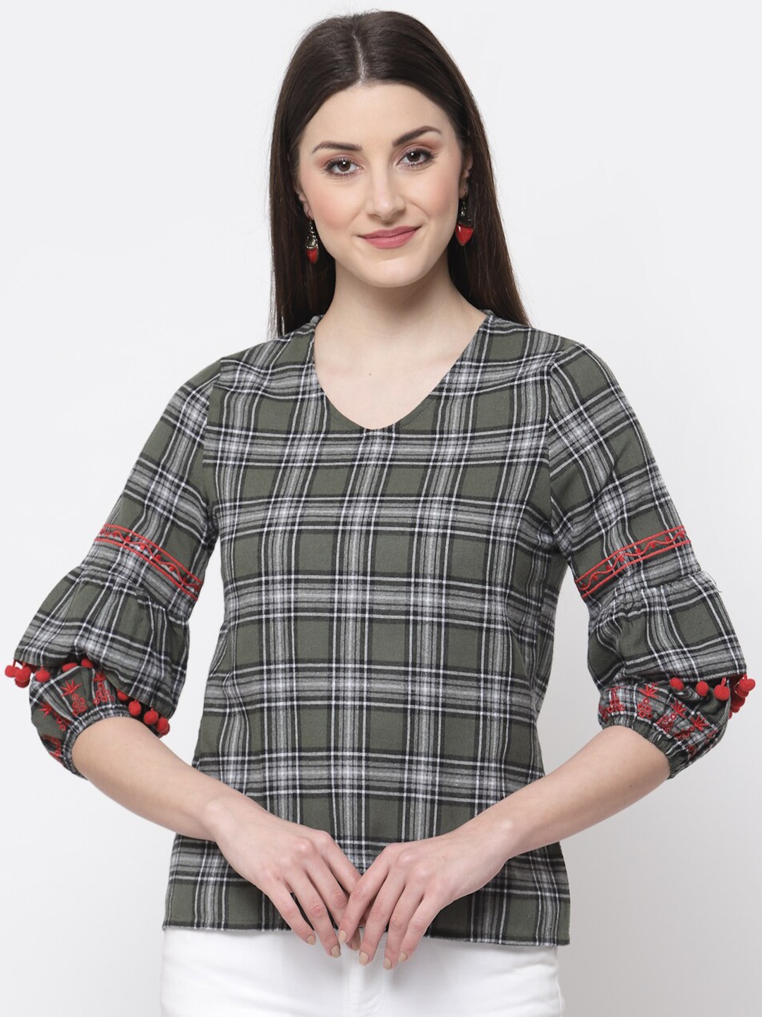 

Mafadeny Women Green Checked Top