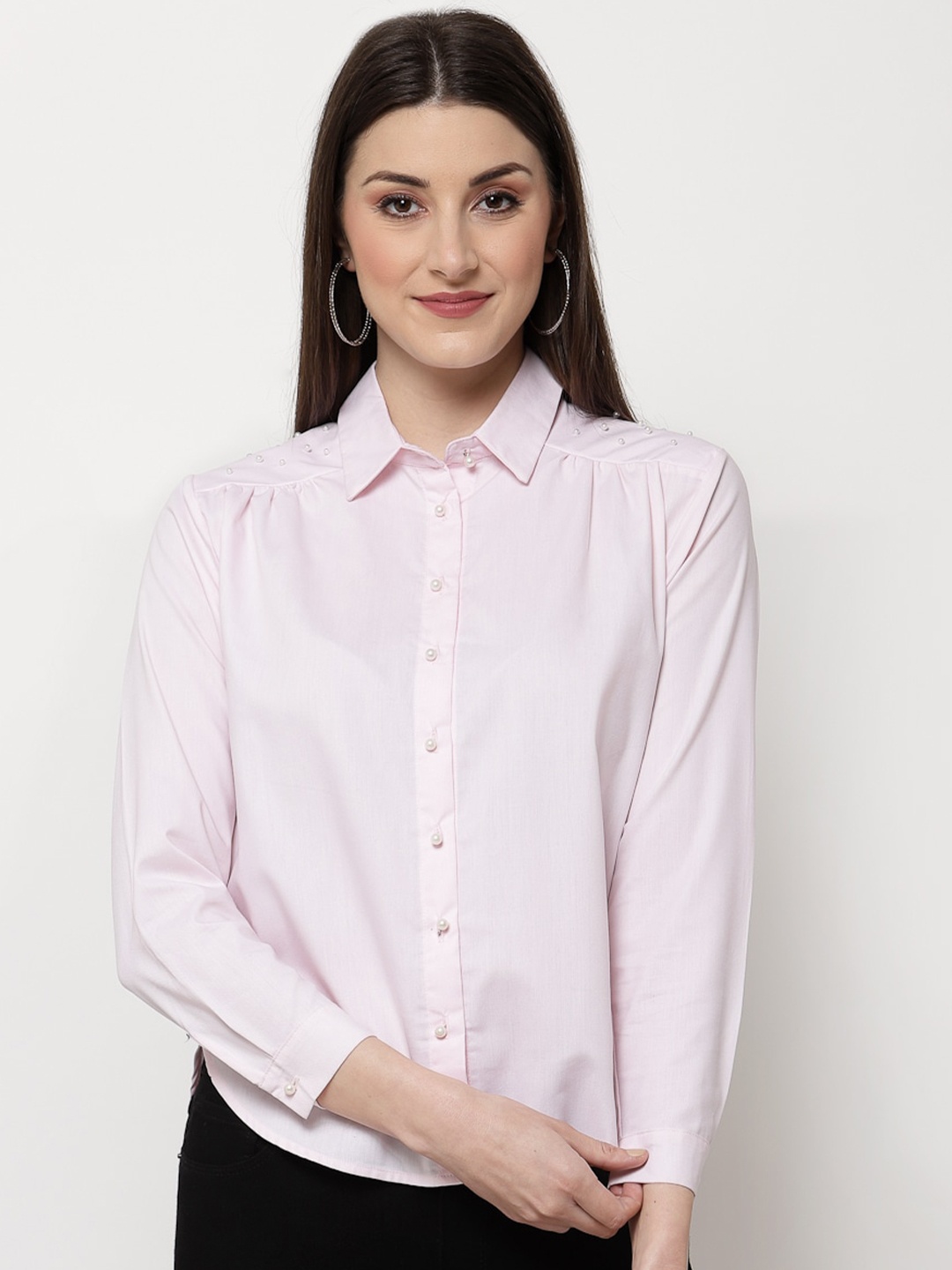 

Mafadeny Women Pink Shirt Style Top