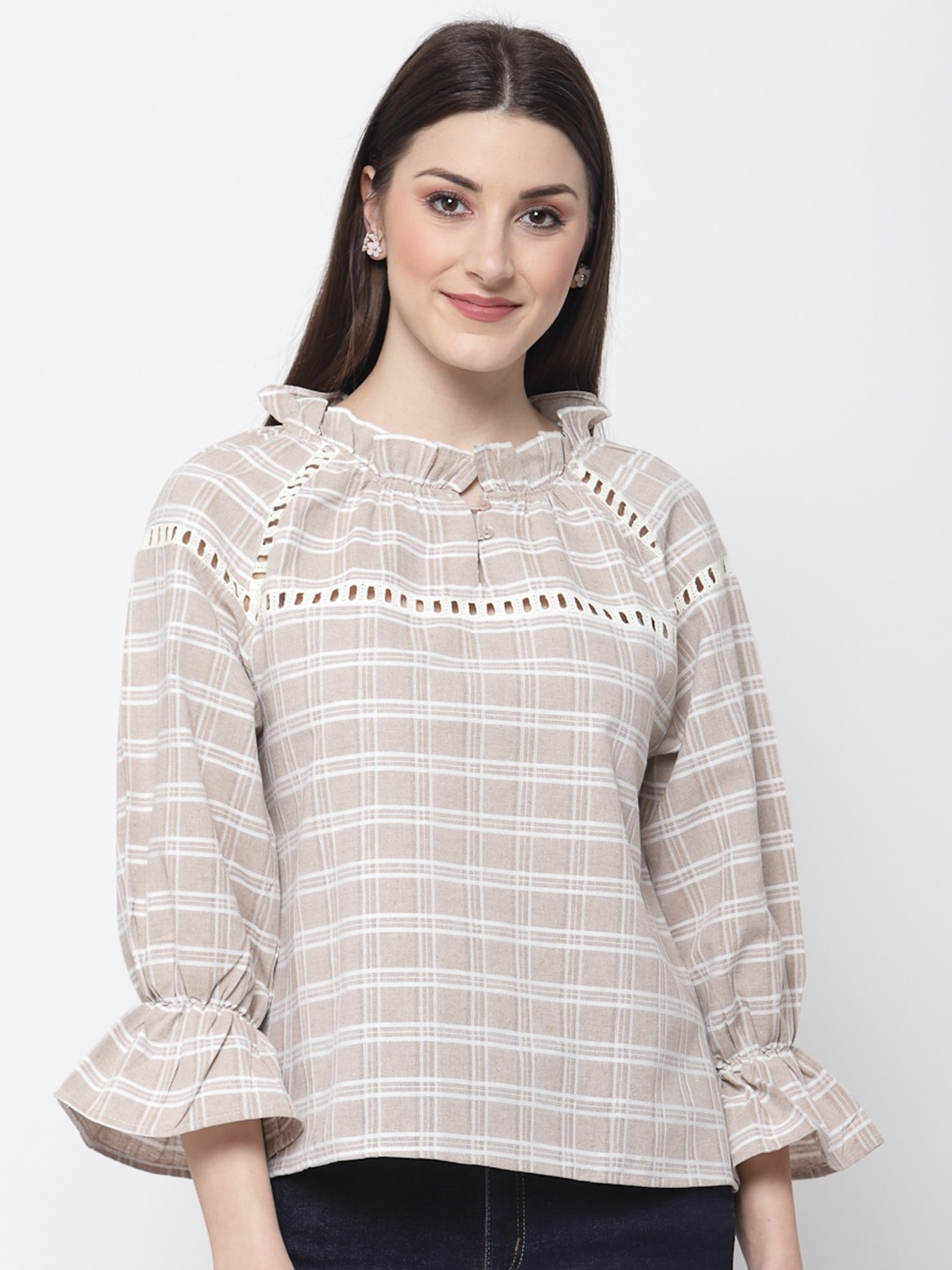 

Mafadeny Khaki Checked Top