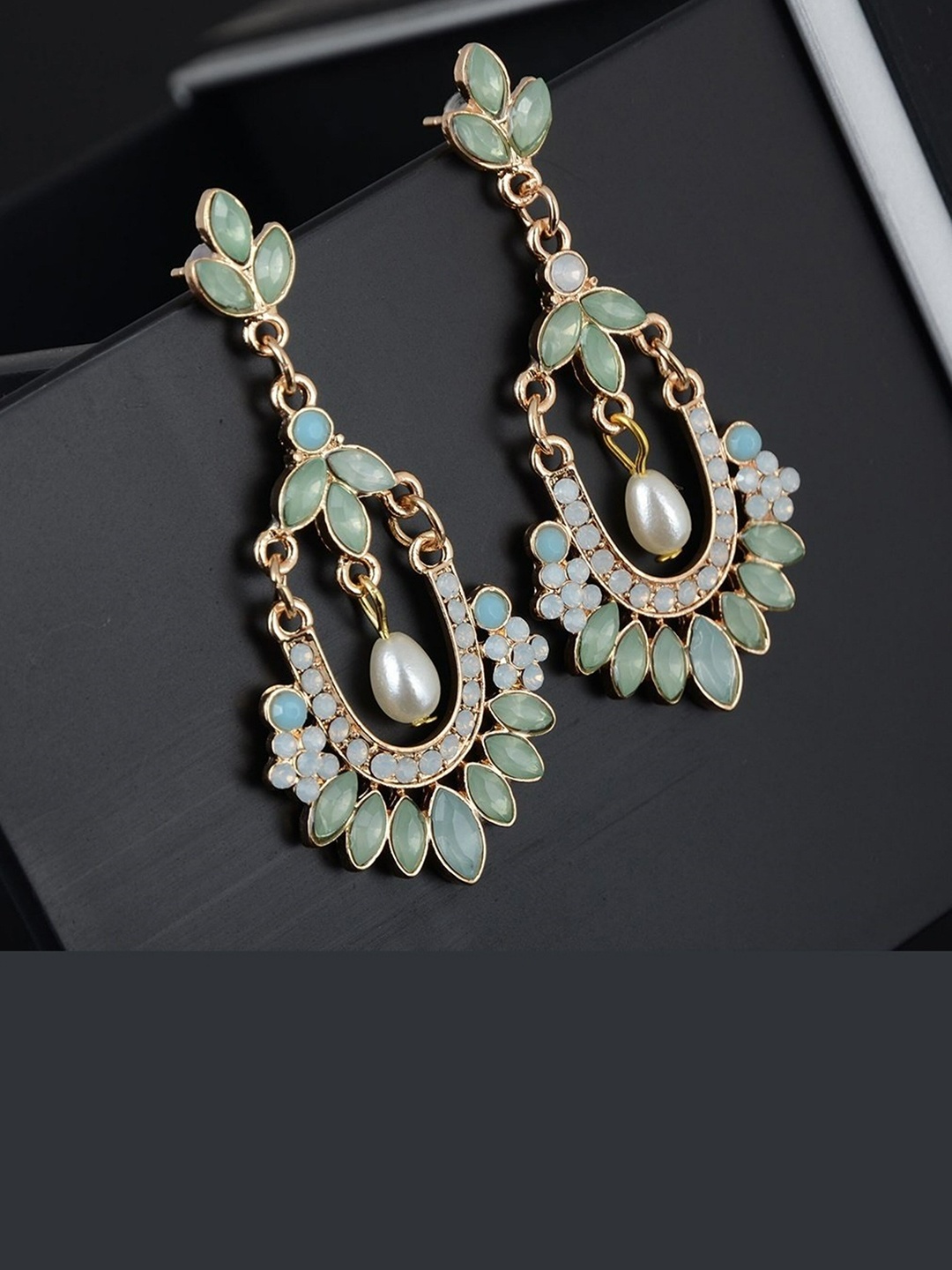 

EL REGALO Green Floral Chandbalis Earrings