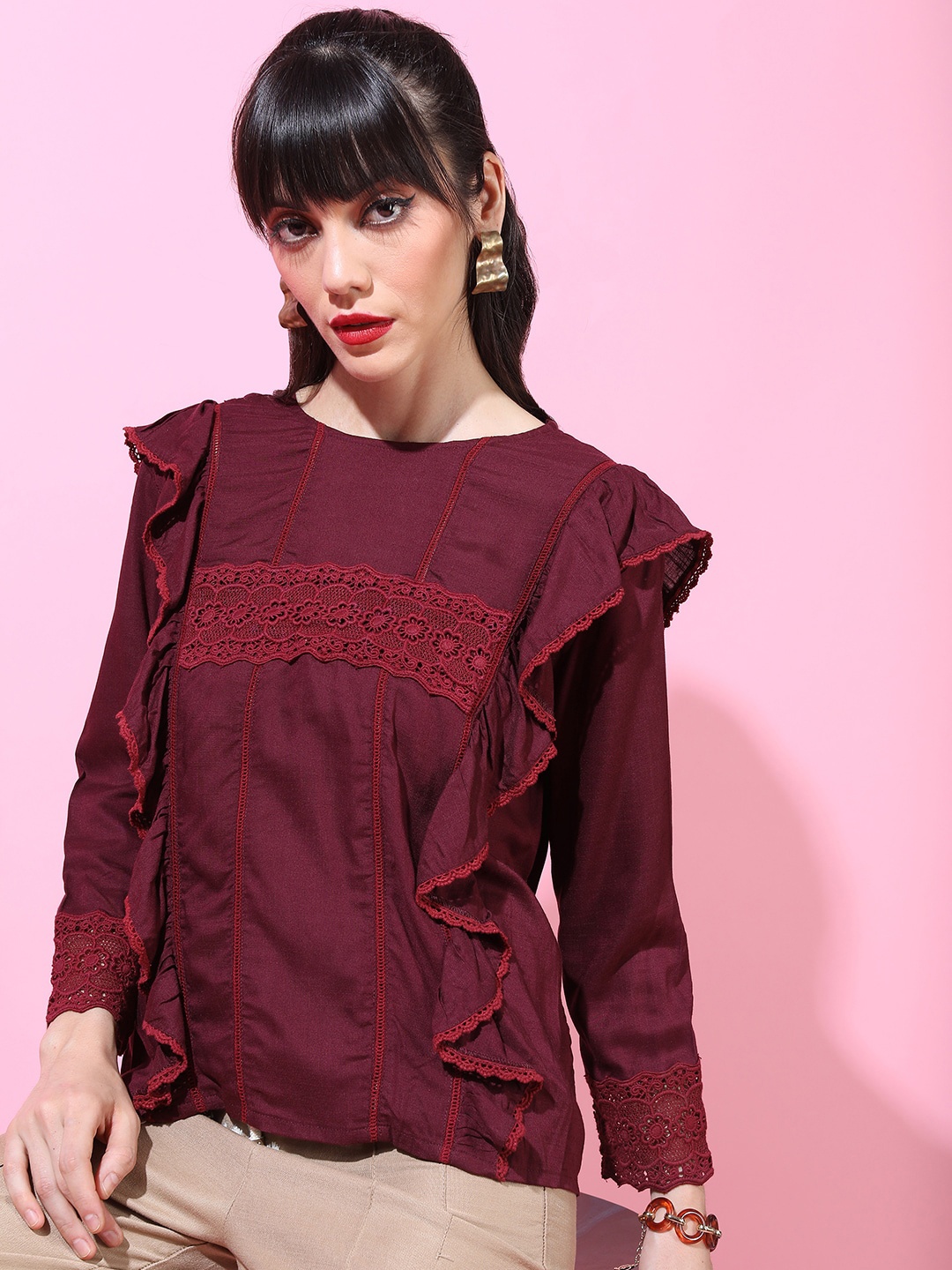 

Tokyo Talkies Deep Burgundy Solid Top