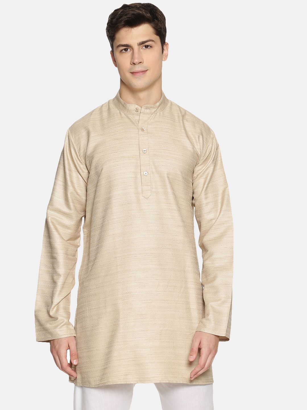 

TATTVA Men Beige Band Collar Cotton Kurta