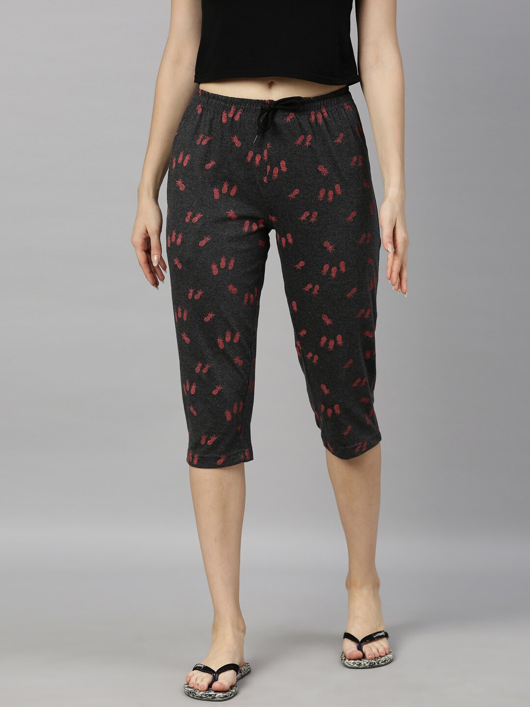 

Kryptic Women Conversational Printed Pure Cotton Relaxed Fit Capris, Grey
