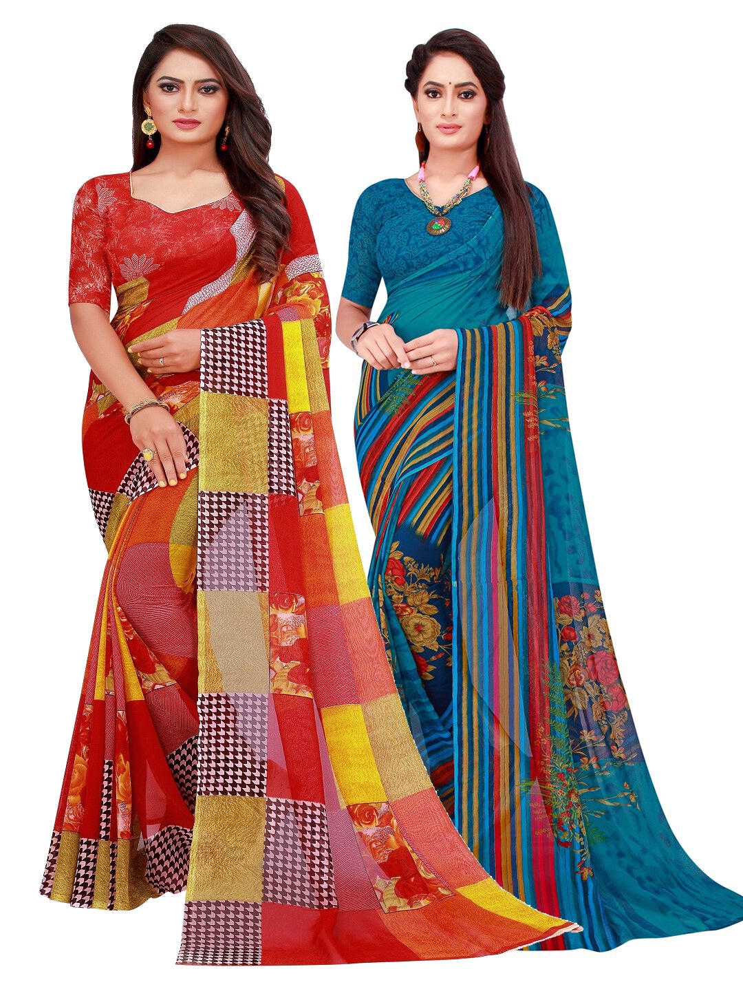 

SAADHVI Set of 2 Pure Georgette Saree, Red