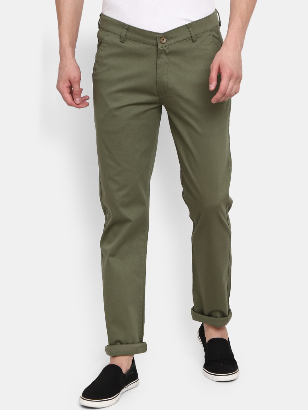 

V-Mart Men Olive Green Slim Fit Easy Wash Chinos Trousers