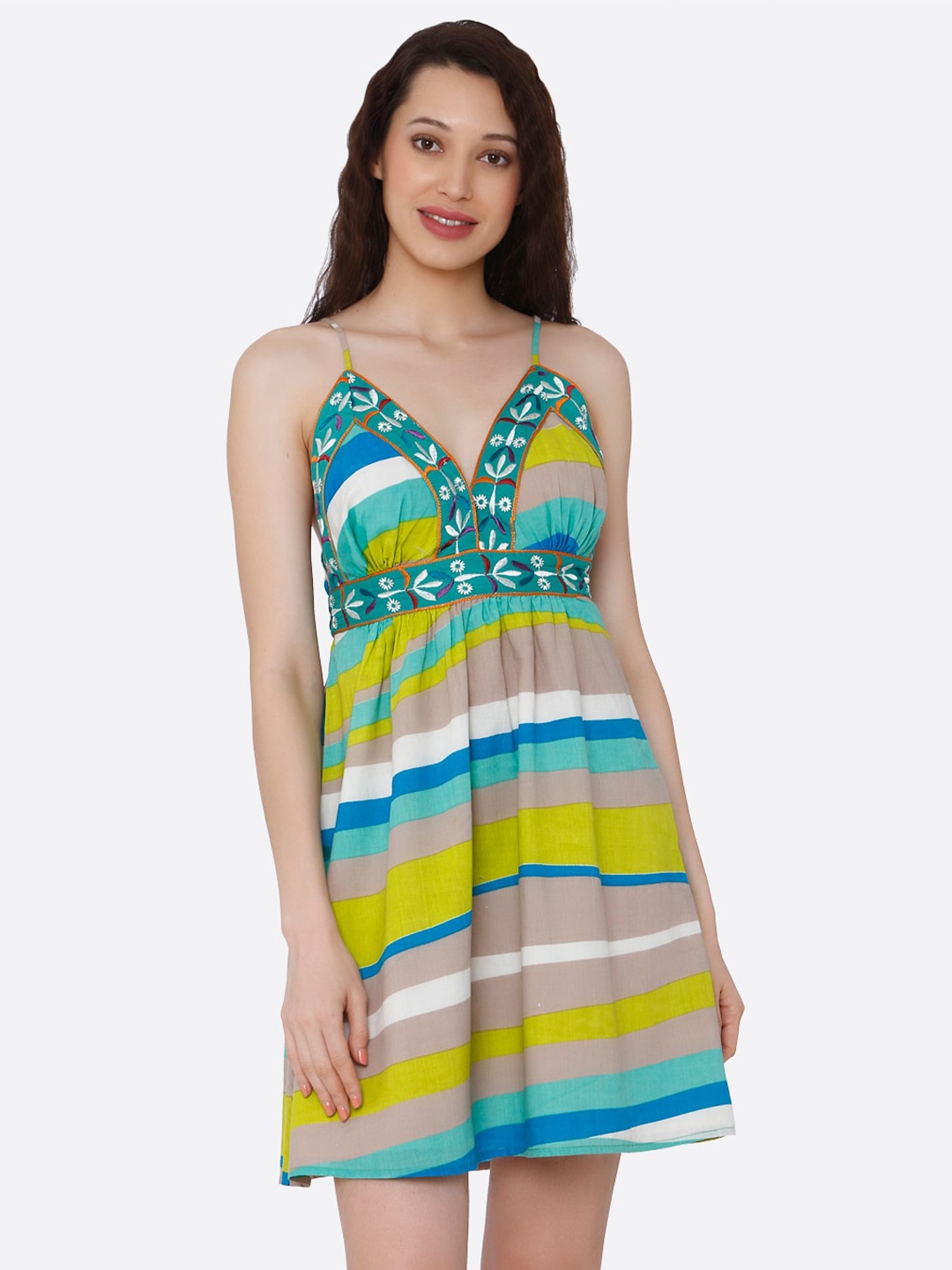 

aaliya Multicoloured Striped Empire Dress, Multi